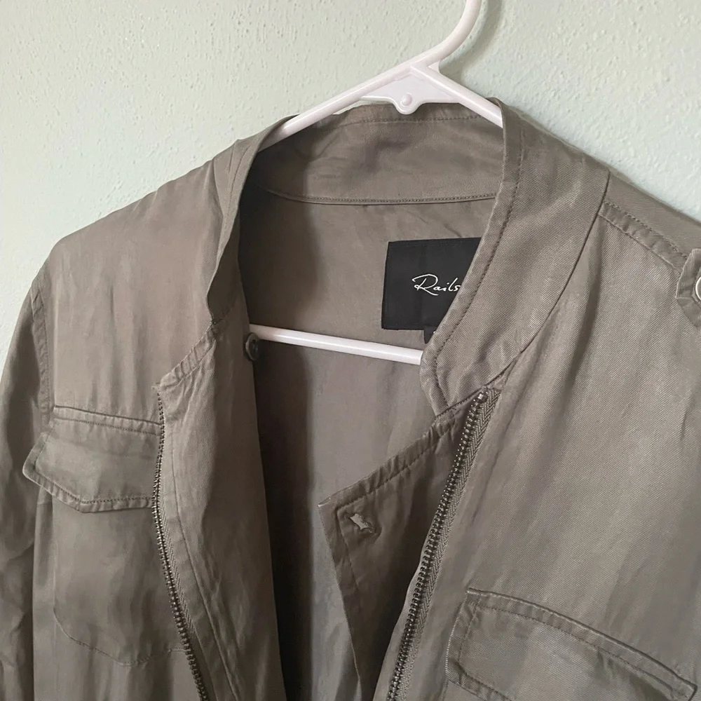 Rails Miles Sage Green Utility Jacket Pockets Drawstring Waist
